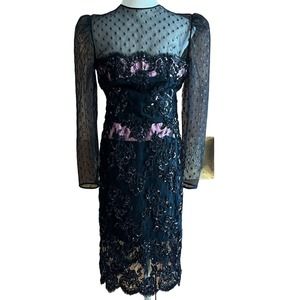 Ann Lawrence Black & Pink Sequin Evening Cocktail Dress